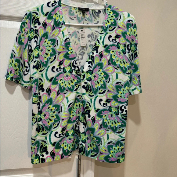 NWT TALBOTS KELLY BLOOMING PAISLEY FULL NEEDLE CARDIGAN Sz: Mp - Picture 4 of 11